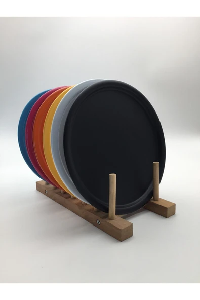 6'lı Mix Renk Yuvarlak Metal Tepsi, Tek Kişilik Çay ve Kahve Sunum Tepsisi 22cm - 4