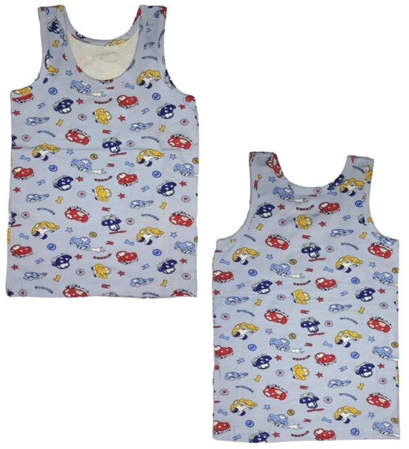 6 Adet Likralı Erkek Çocuk Empirme Desenli Mody Penye Askılı Atlet - 3