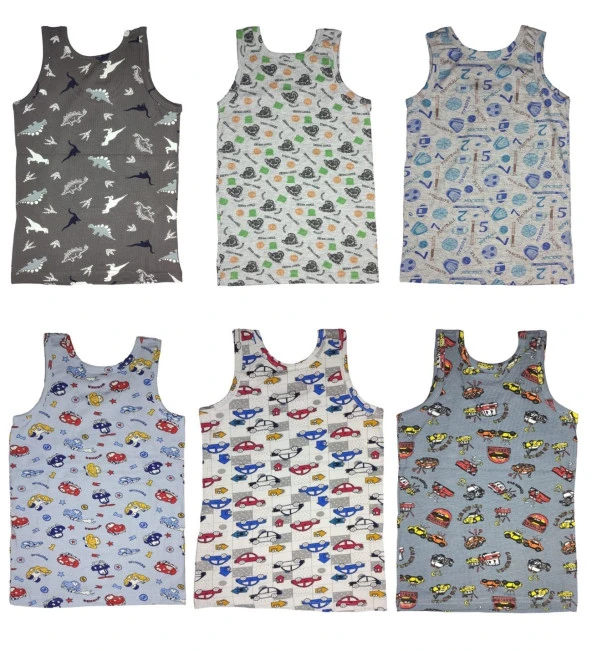 6 Adet Likralı Erkek Çocuk Empirme Desenli Mody Penye Askılı Atlet - 4