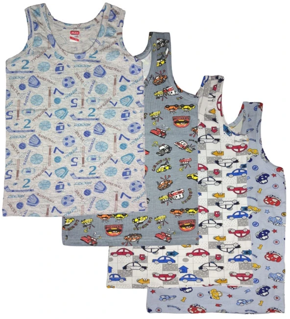 6 Adet Likralı Erkek Çocuk Empirme Desenli Mody Penye Askılı Atlet - 6