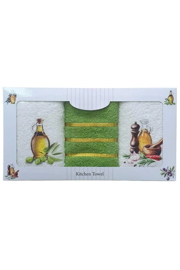 3 lü Zeytin Desen Baskılı Mutfak Havlusu 30 X 50 Cm Z-1