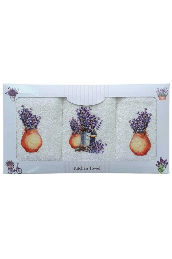 3 lü Lavanta Desen Baskılı Mutfak Havlusu 30 X 50 Cm L-9