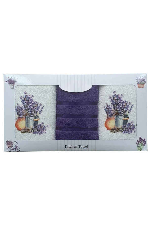 3 lü Lavanta Desen Baskılı Mutfak Havlusu 30 X 50 Cm L-1