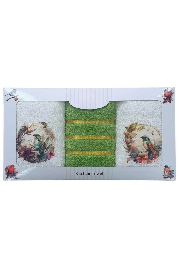 3 lü Kuş Desen Baskılı Mutfak Havlusu 30 X 50 Cm Kus-5