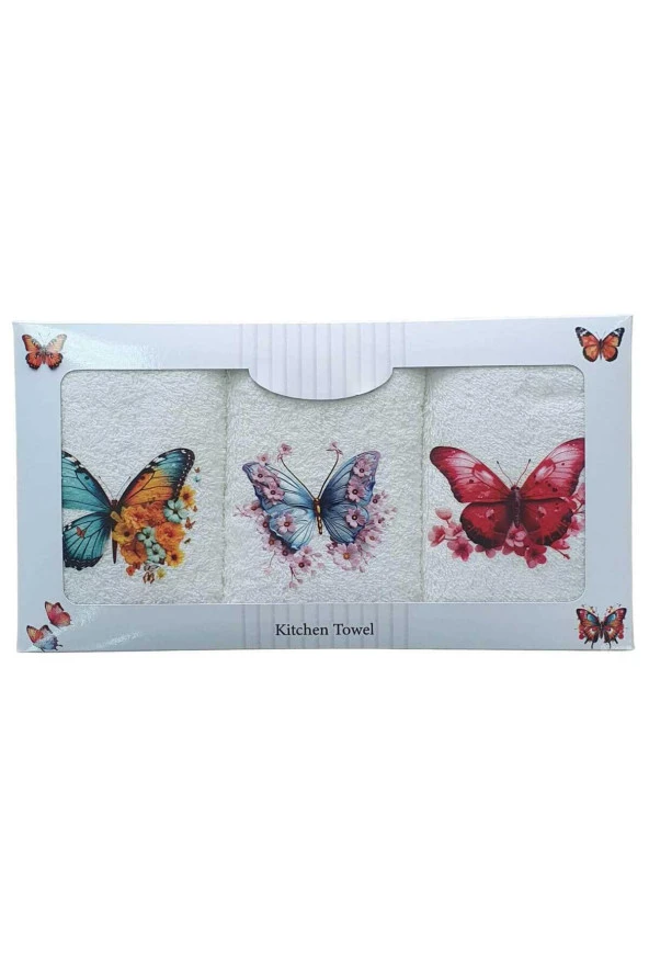 3 lü Kelebek Desen Baskılı Mutfak Havlusu 30 X 50 Cm K-2