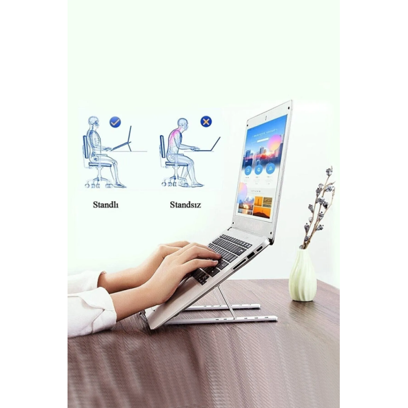 QASUL Alüminyum Portatif Laptop ve Tablet Standı 6 Kademeli   Katlanabilir Ayarlı Dizüstü Laptop Standı - 2