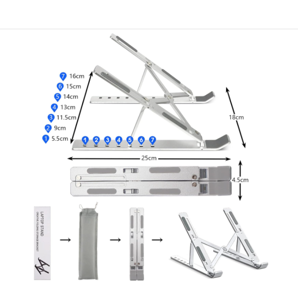 QASUL Alüminyum Portatif Laptop ve Tablet Standı 6 Kademeli   Katlanabilir Ayarlı Dizüstü Laptop Standı - 5
