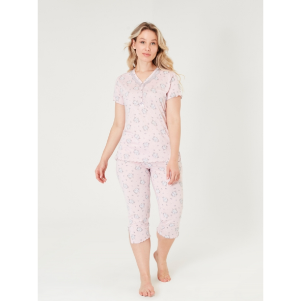Angelina pijama Kadın pembe bambu kaprili kısa kol pijama takımı 69 89 - 1