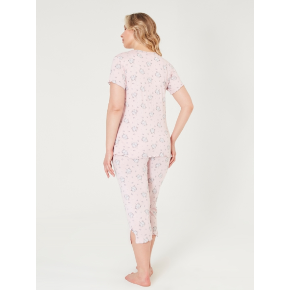 Angelina pijama Kadın pembe bambu kaprili kısa kol pijama takımı 69 89 - 2