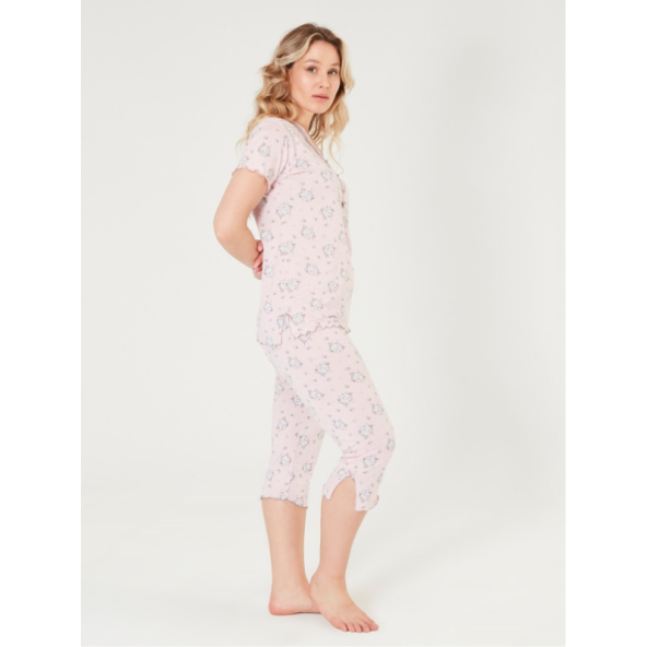 Angelina pijama Kadın pembe bambu kaprili kısa kol pijama takımı 69 89 - 3