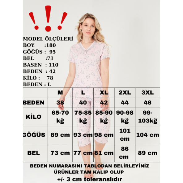 Angelina pijama Kadın pembe bambu kaprili kısa kol pijama takımı 69 89 - 4