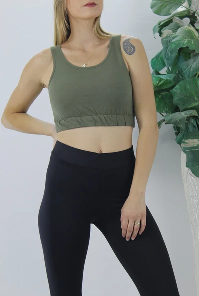 Beli Lastikli Crop Haki - Lks2907.022 - 3