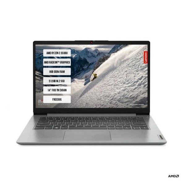 Lenovo IdeaPad 1 114ALC7 82R3007STX Amd Ryzen 5-5500U 8GB 512GB SSD 14" FreeDos Taşınabilir Bilgisayar