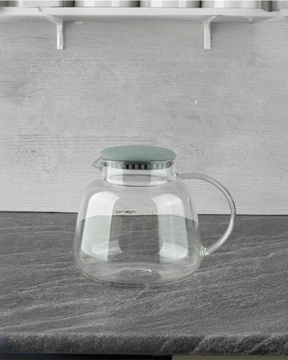 Cam Sürahi - Kulplu Sürahi - 1200 ML - Gri Kapak