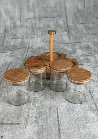Bambu Kavanoz Seti - 5 Parça Stantlı Baharatlık Takımı - 230 ML - 2