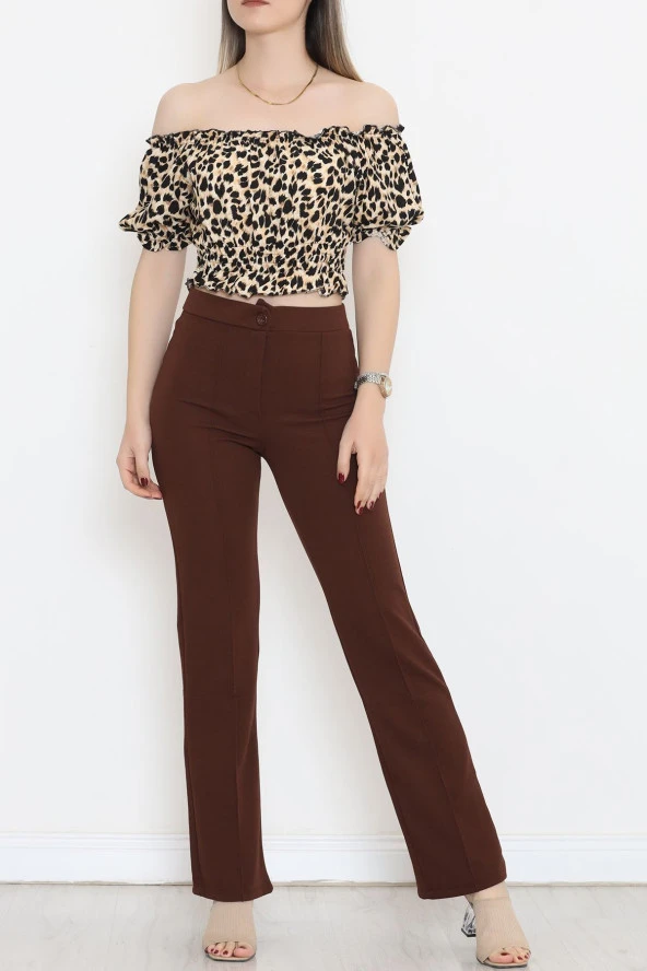 Bel Lastikli Crop Bluz Leopar - 18493.1153. - 4