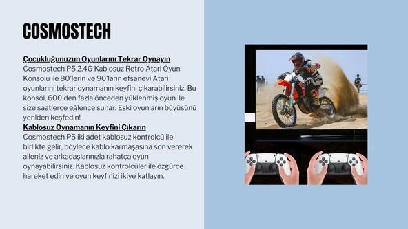 Cosmostech P5 2.4G Wireless Kablosuz Controller , 3D 4K HD Klasik Retro Atari Video Game Oyun Konsolu - 4