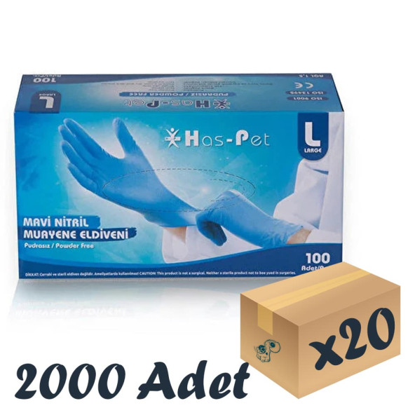 Has-Pet Mavi Nitril Büyük Boy 100'lü 20 Paket 2000 Adet