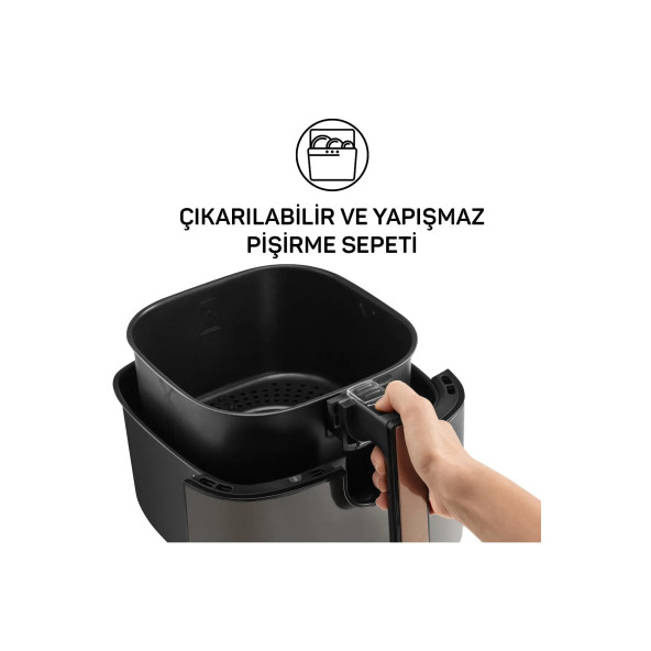 Arzum AR2074-G Airtasty XL Yağsız Fritöz Airfryer, 6 Litre Kapasite, Gümüş - 3