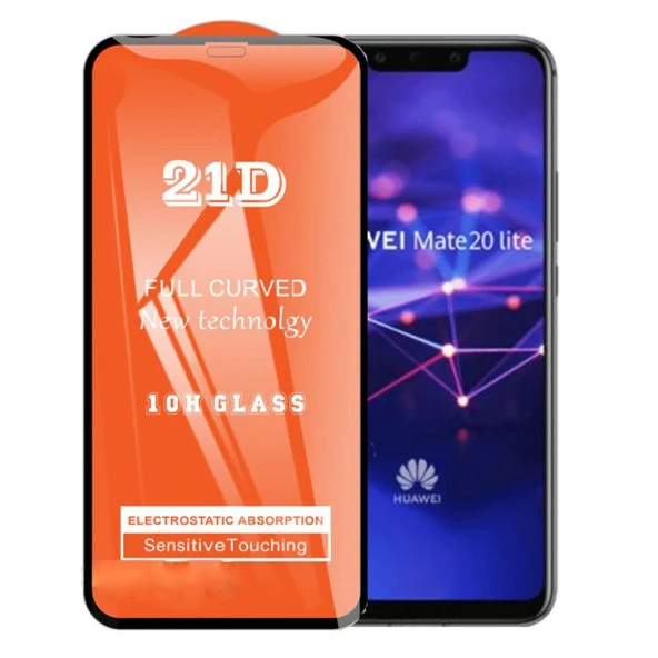 Huawei Mate 20 Lite Ekran Koruyucu 21D Tam Kaplayan Kırılmaz Cam Kavisli