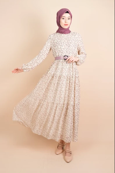 Yeni Koleksiyon Astarlı Şifon Çıtır Desen Pembe