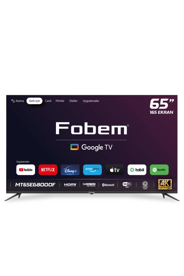 Fobem MT65EG8000F 65inç 165 Ekran 4K Ultra HD Dahili Uydu Alıcılı Google TV