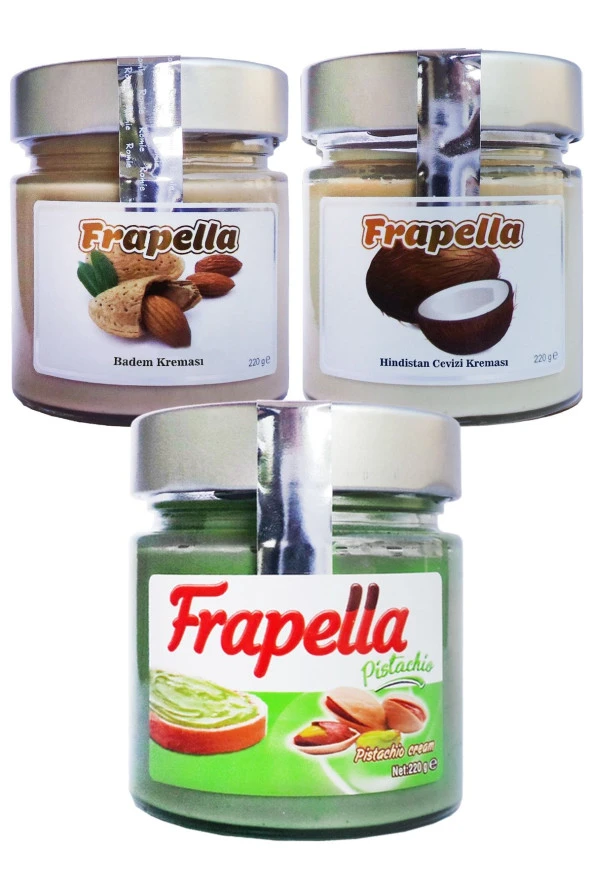 Frapella Antep Fıstık Ezmesi, Badem Kreması, Hindistan Cevizli Kreması 3 Adet X 220 Gr.