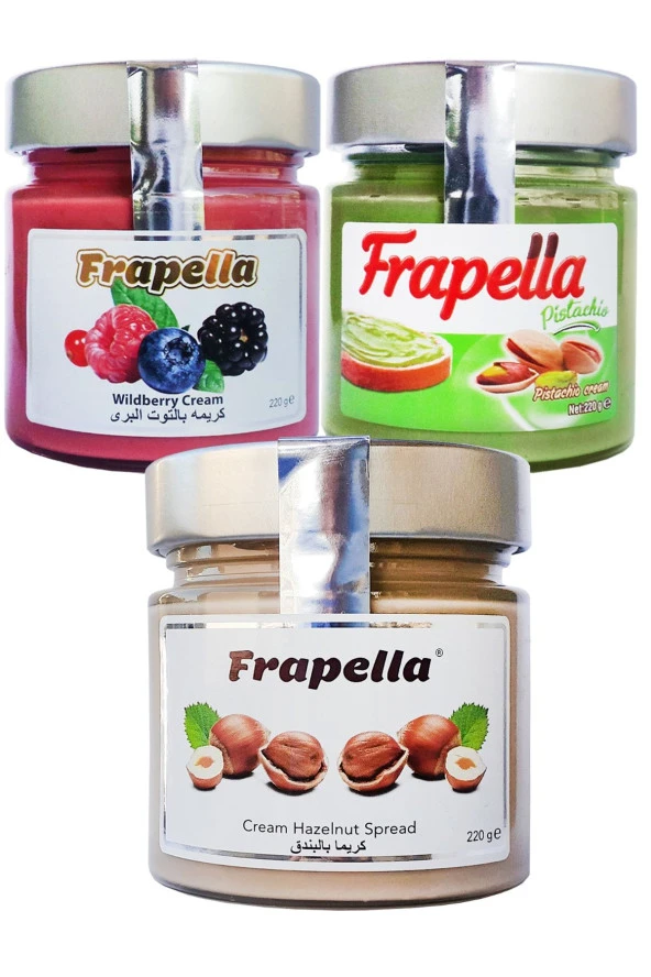 Frapella Fındık Kreması, Antepfıstık Kreması, Orman Meyvesi Kreması, 3 Adet X 220 gr