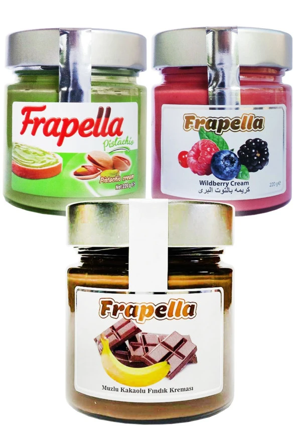 Frapella Muzlu Kakaolu Fındık Kreması, Antep Fıstık Kreması, Orman Meyvesi, 3 Adet X 220 Gr.