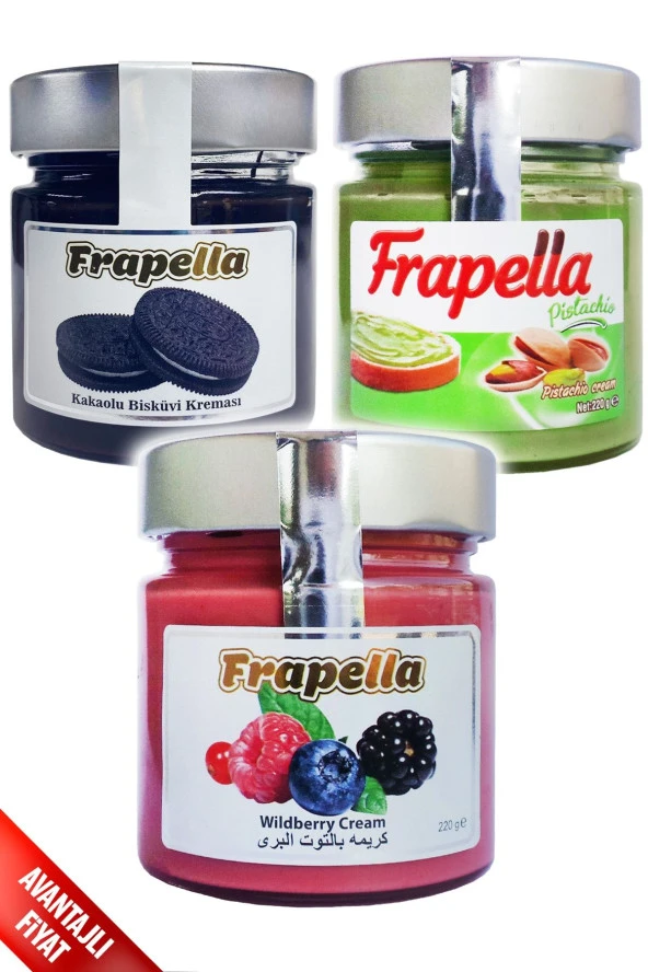 Frapella Orman Meyvesi Kreması, Kakaolu Bisküvi Kreması, Antep Fıstık Kreması 3 X 220 Gr.