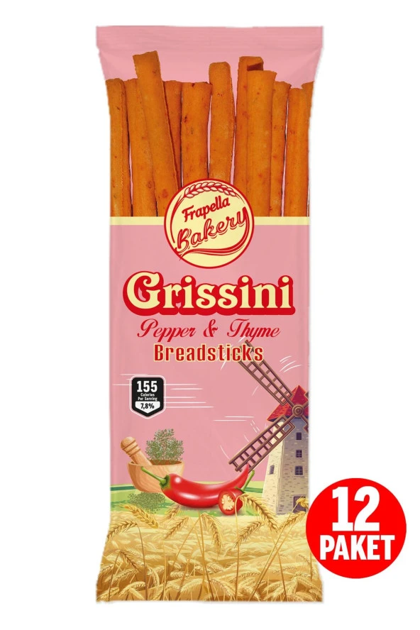 Frapella Acı Biberli ve Kekikli Grissini 70 Gr. x 12 Paket