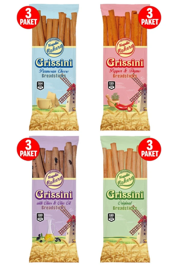Frapella Grissini Deneme Paketi Dört Çeşit & Galeta 70 Gr. X 12 Adet