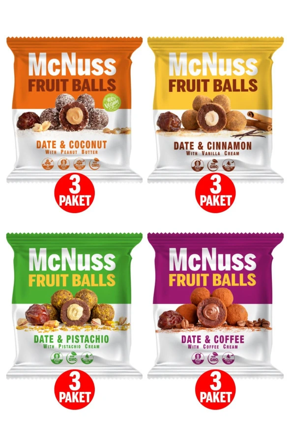 Mcnuss İçi Dolgulu Hurma Topları Tanışma Paketi 40 gr X 12 Paket