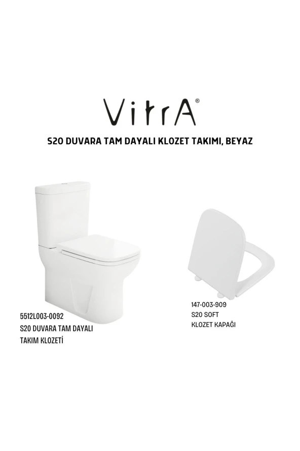 Vitra S20 Duvara Tam Dayalı Klozet 5512L003-0092, Vitra S20 Soft Klozet Kapağı 147-003-909 - 2