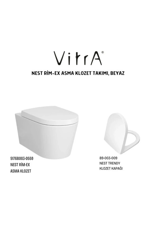 Vitra Nest Rim-Ex Asma Klozet 5176B003-0559,Vitra Nest Klozet Kapağı Duroplast 89-003-009 - 5