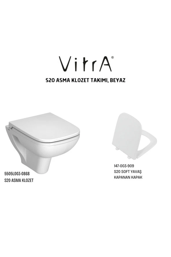 Vitra S20 Asma Klozet 5505L003-0868, Vitra S20 Soft Yavaş Kapanır Kapak 147-003-909 - 2