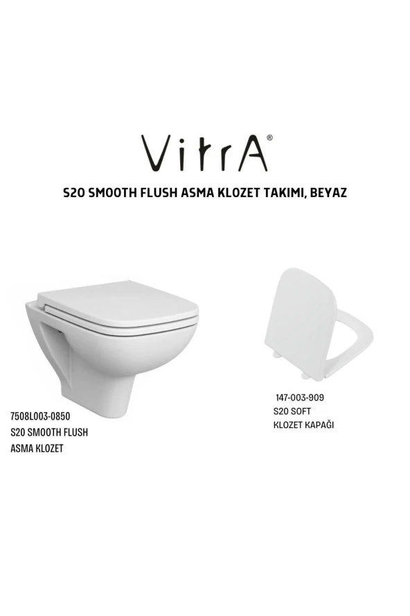 Vitra S20 Smooth Flush Asma Klozet 7508L003-0850, Vitra S20 Soft Klozet Kapağı 147-003-909 - 2