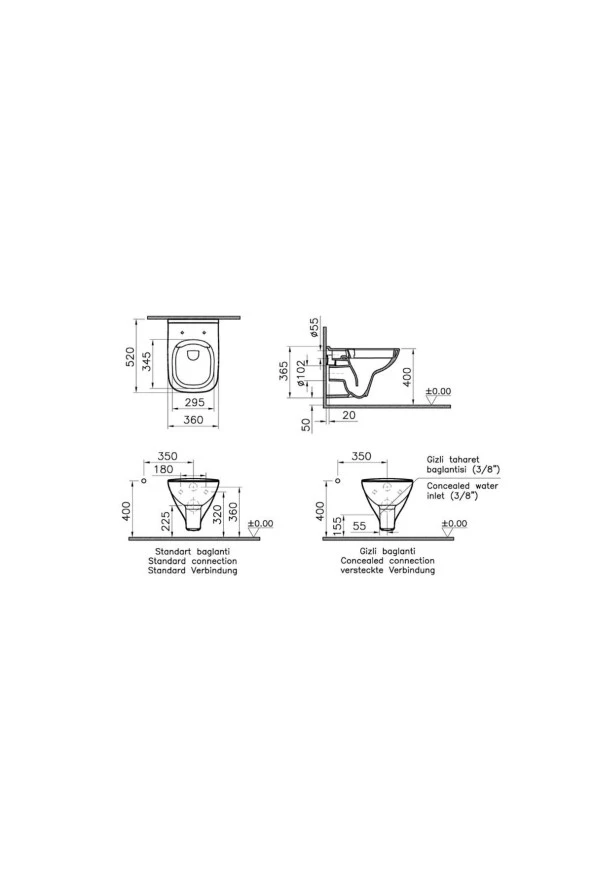 Vitra S20 Smooth Flush Asma Klozet 7508L003-0850, Vitra S20 Soft Klozet Kapağı 147-003-909 - 3
