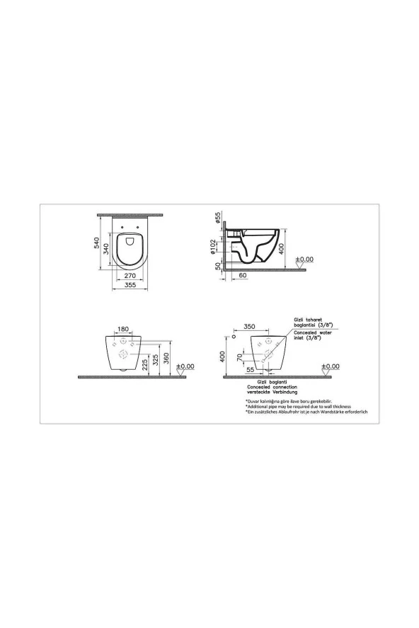 Vitra S60 Smooth Flush Asma Klozet 7510L003-0090, Vitra Unıversal 2 Soft Klozet Kapağı 121-003-909 - 3