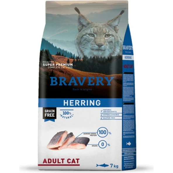 Bravery Tahılsız Ringa Balıklı Yetişkin Kedi Maması 2kg