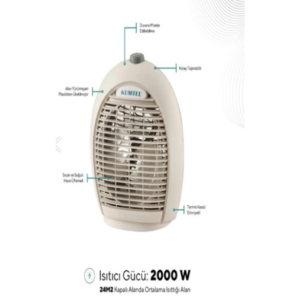 Kumtel LX-6331 (2ın1) 2000W - Sıcak & Soğuk Hava Akışıyla Ikili Kullanım: Vantilatör Fan & Isıtıcı Bej - 6