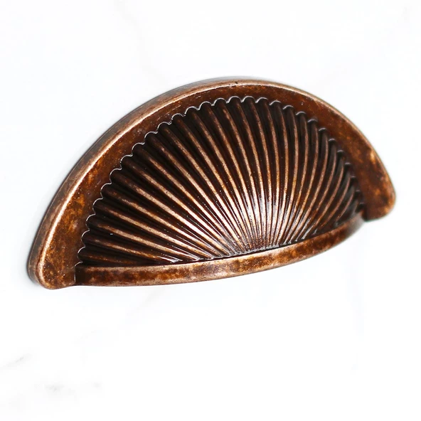 Yelken Midye Tas Çanak 64mm Düğme Eskitme AntikBakır Mobilya Mutfak Dolap Kulpu Kulbu Kulpları - Resim 6