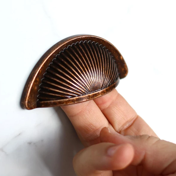 Yelken Midye Tas Çanak 64mm Düğme Eskitme AntikBakır Mobilya Mutfak Dolap Kulpu Kulbu Kulpları - Resim 3