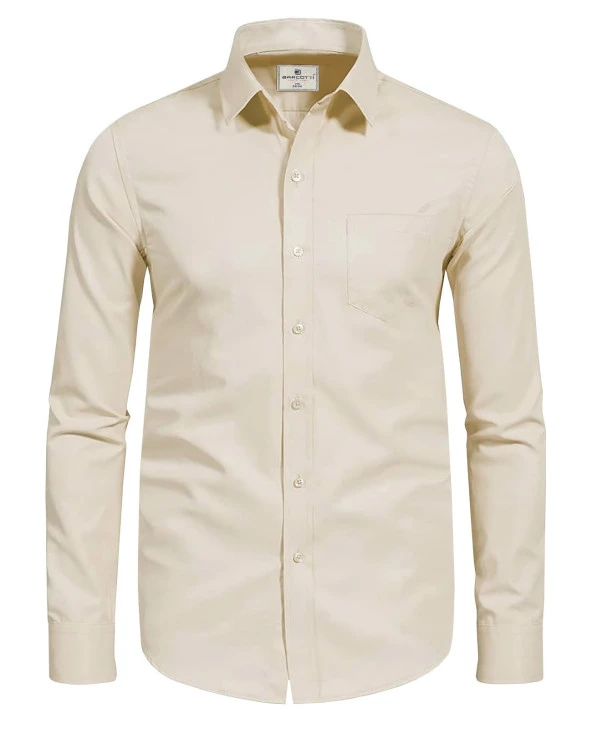 Erkek Büyük Beden 118-191 Kilo Arası İçin Uygun Cepli Klasik Gömlek Bej - 3
