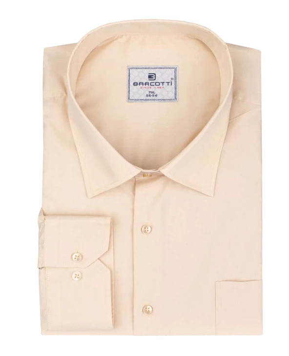 Erkek Büyük Beden 118-191 Kilo Arası İçin Uygun Cepli Klasik Gömlek Bej - 4