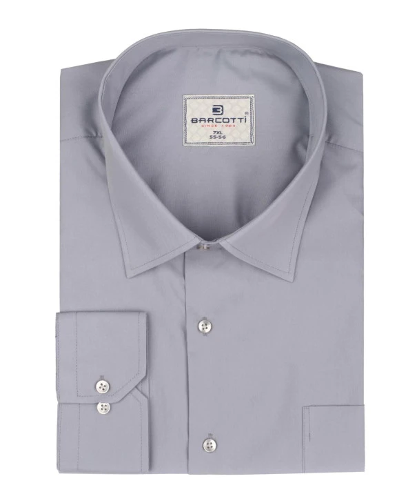 Erkek Büyük Beden 118-191 Kilo Arası İçin Uygun Cepli Klasik Gömlek Gri - 2