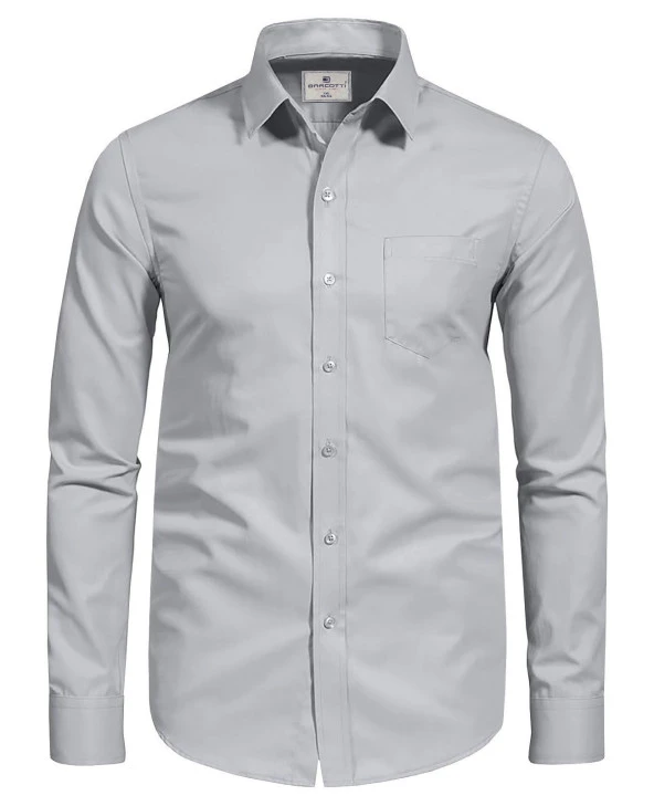Erkek Büyük Beden 118-191 Kilo Arası İçin Uygun Cepli Klasik Gömlek Gri - 3