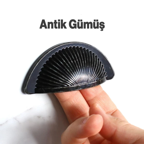Yelken Midye Tas Çanak 64mm Düğme Eskitme AntikGümüş Mobilya Mutfak Dolap Kulpu Kulbu Kulpları - Resim 5