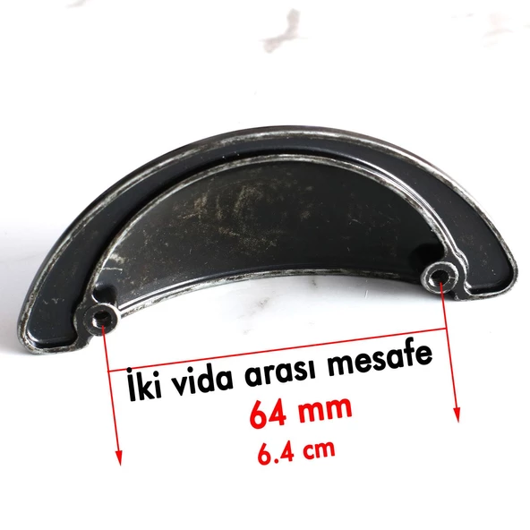Yelken Midye Tas Çanak 64mm Düğme Eskitme AntikGümüş Mobilya Mutfak Dolap Kulpu Kulbu Kulpları - Resim 2