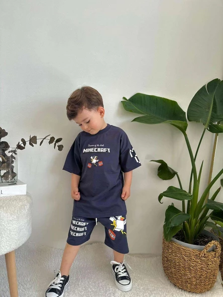ERKEK ÇOCUK MINECRAFT DESENLİ PAMUK ŞORTLU TAKIM - Resim 3